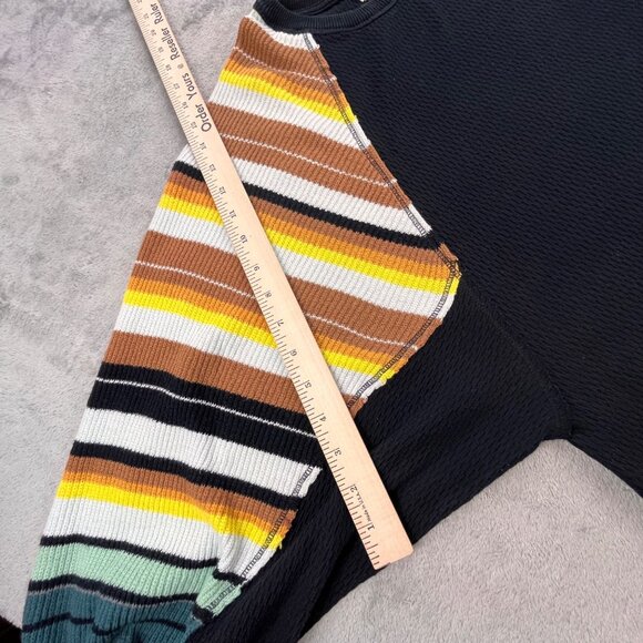 We The Free Extra Small Black Waffle Knit Sweater Striped Raglan Sleeve Y2k BOHO - Picture 7 of 14